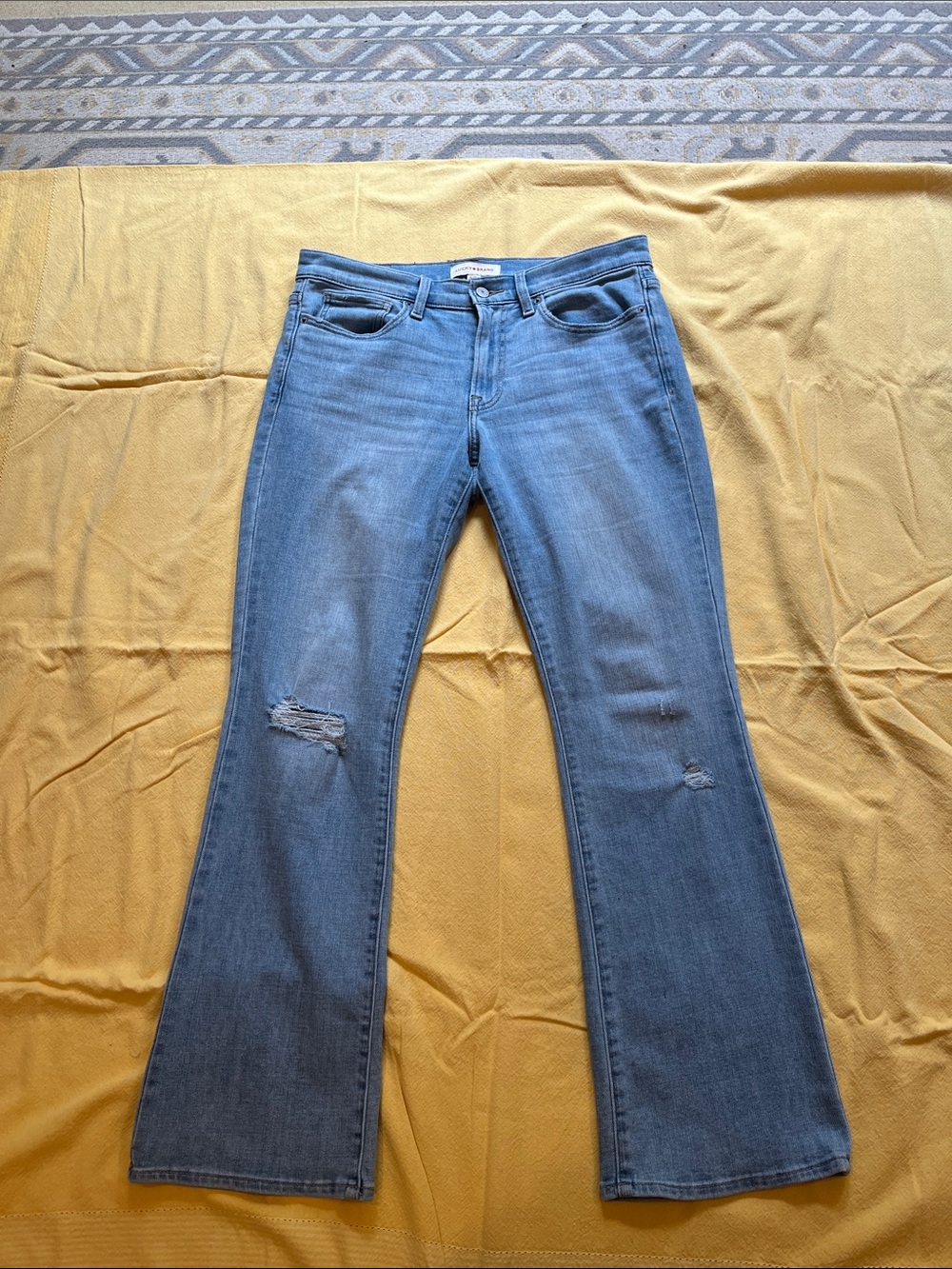 Lucky Brand Medium Blue Flare Jeans with Knee Rips